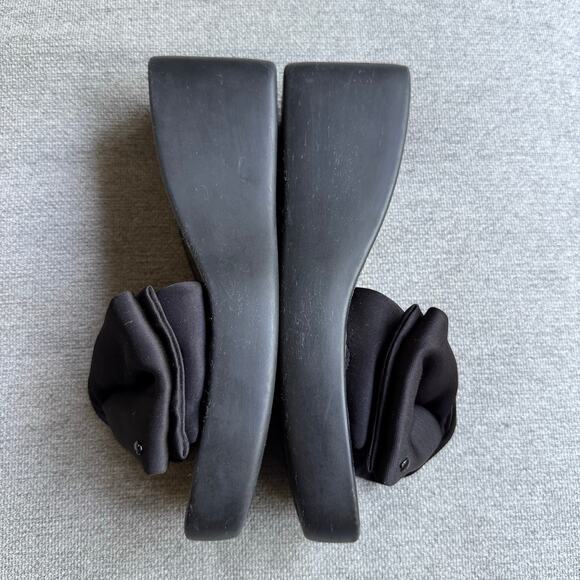 Kate Spade Bikini Bow Platform Wedges Slip-on Sandal Black Women's Sz 8.5 - Picture 9 of 11